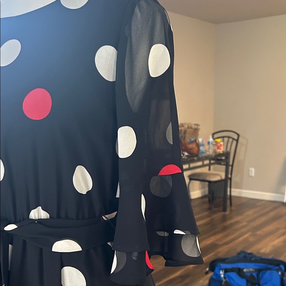 Anne Klein Black Midi Dress with Red and White Polka Dots - Picture 3 of 6